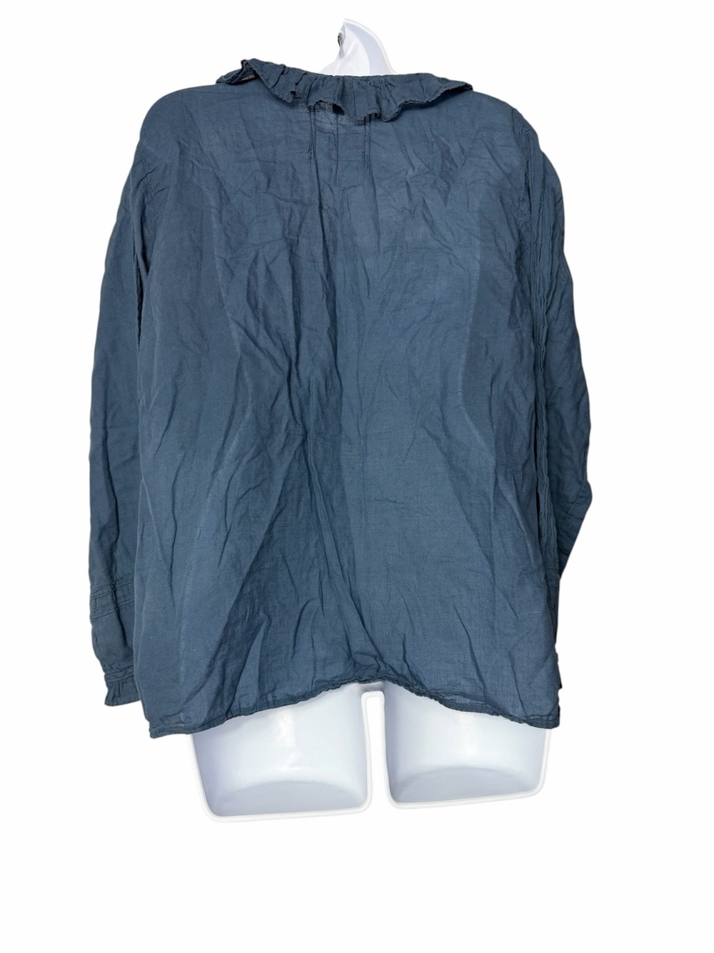 Washed Navy Ruffle-Trim Button Front Women's Top - Picture 5 of 9